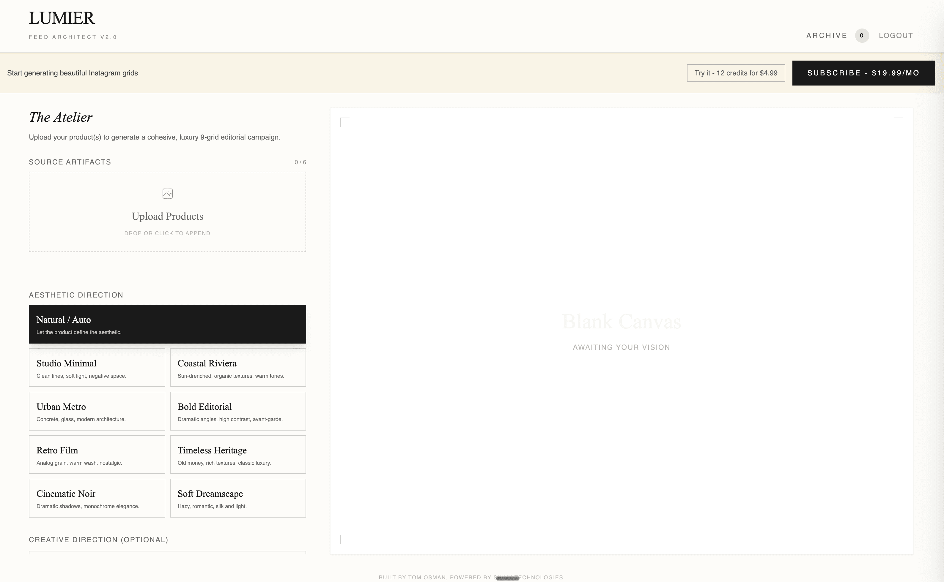 LUMIER hero showcasing Instagram grid generation