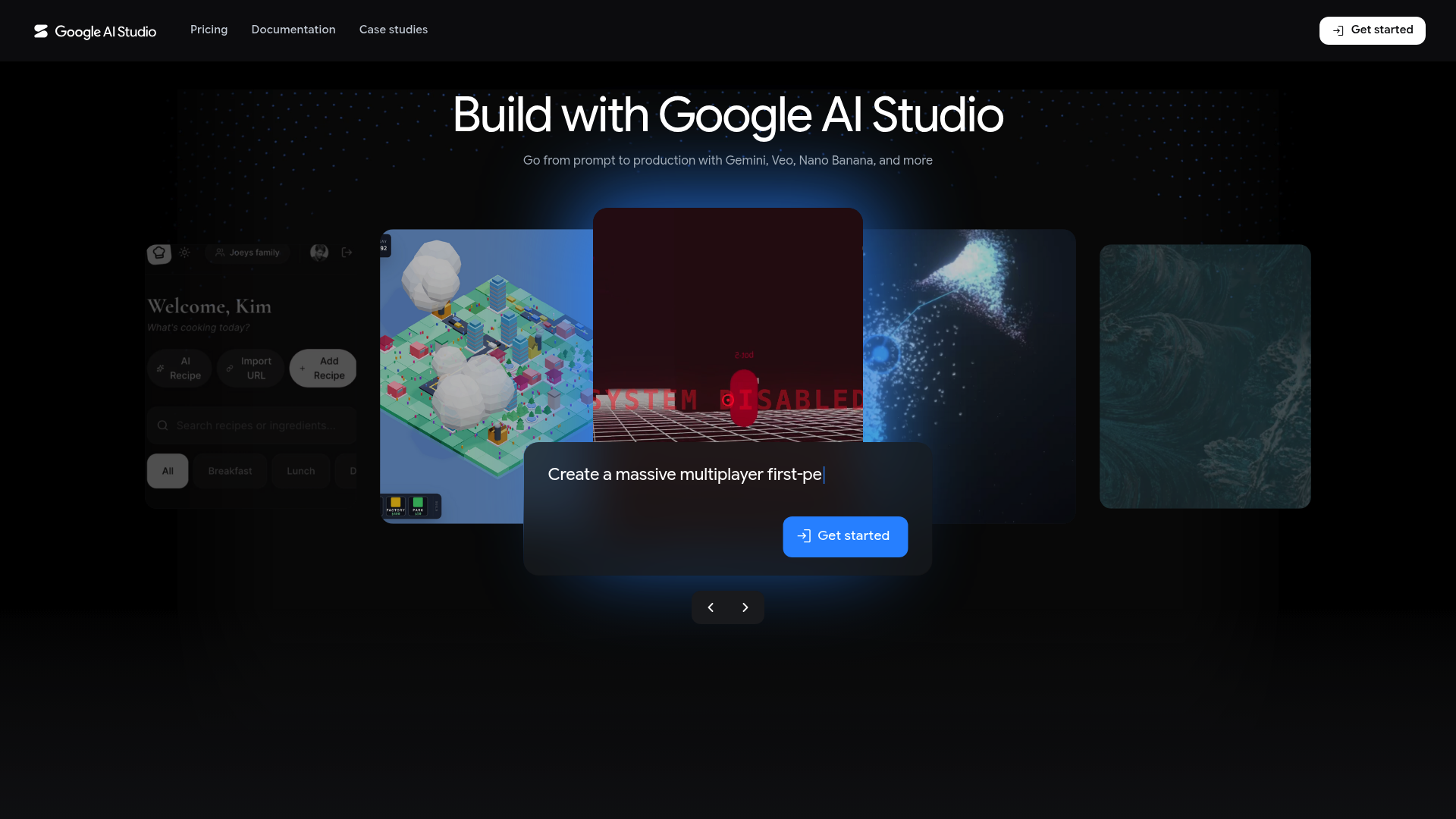 Google AI Studio homepage