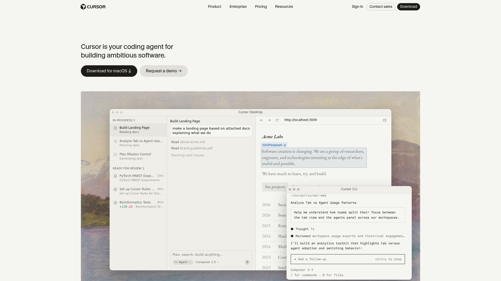 Cursor homepage