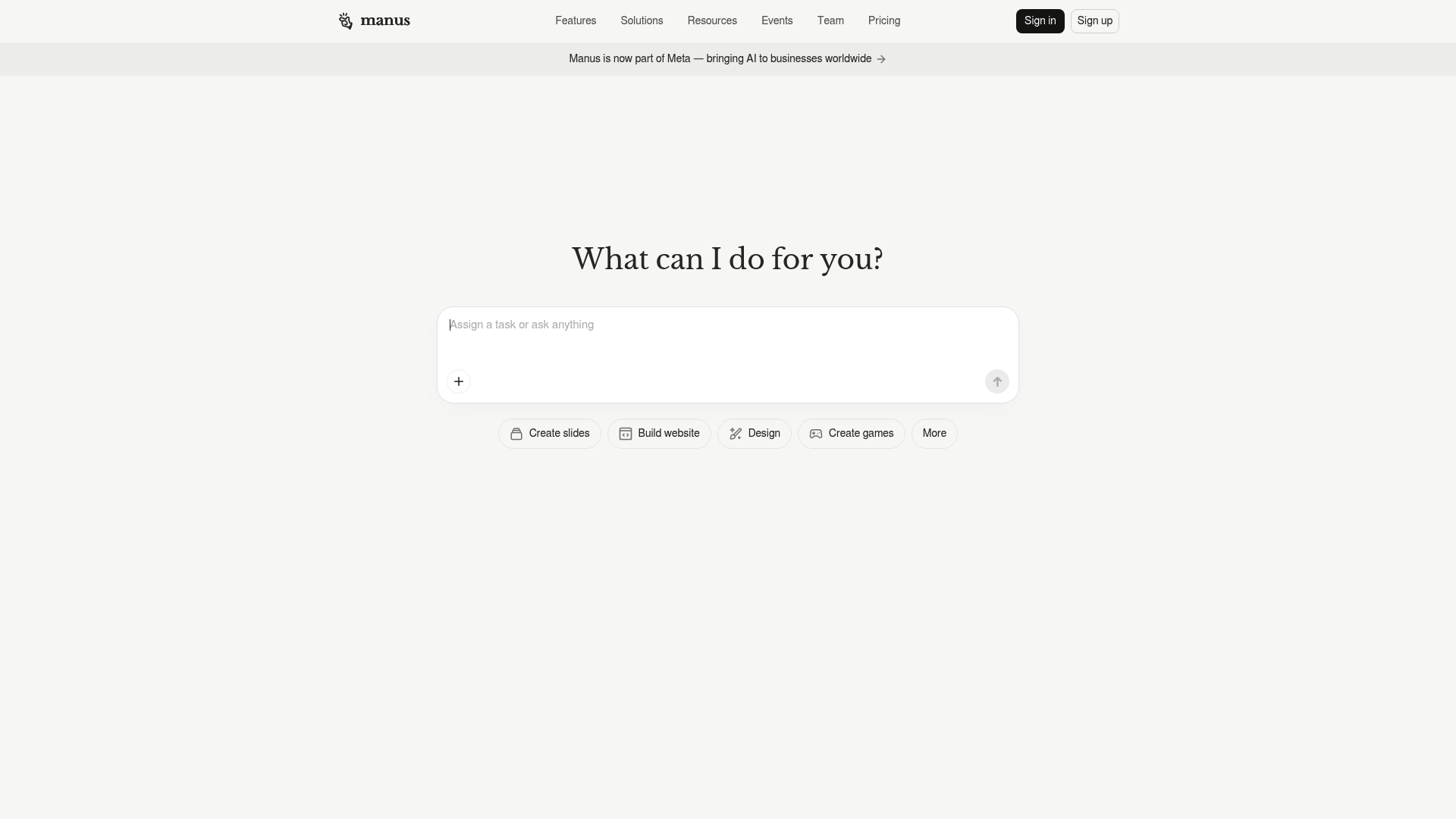 Homepage for Manus