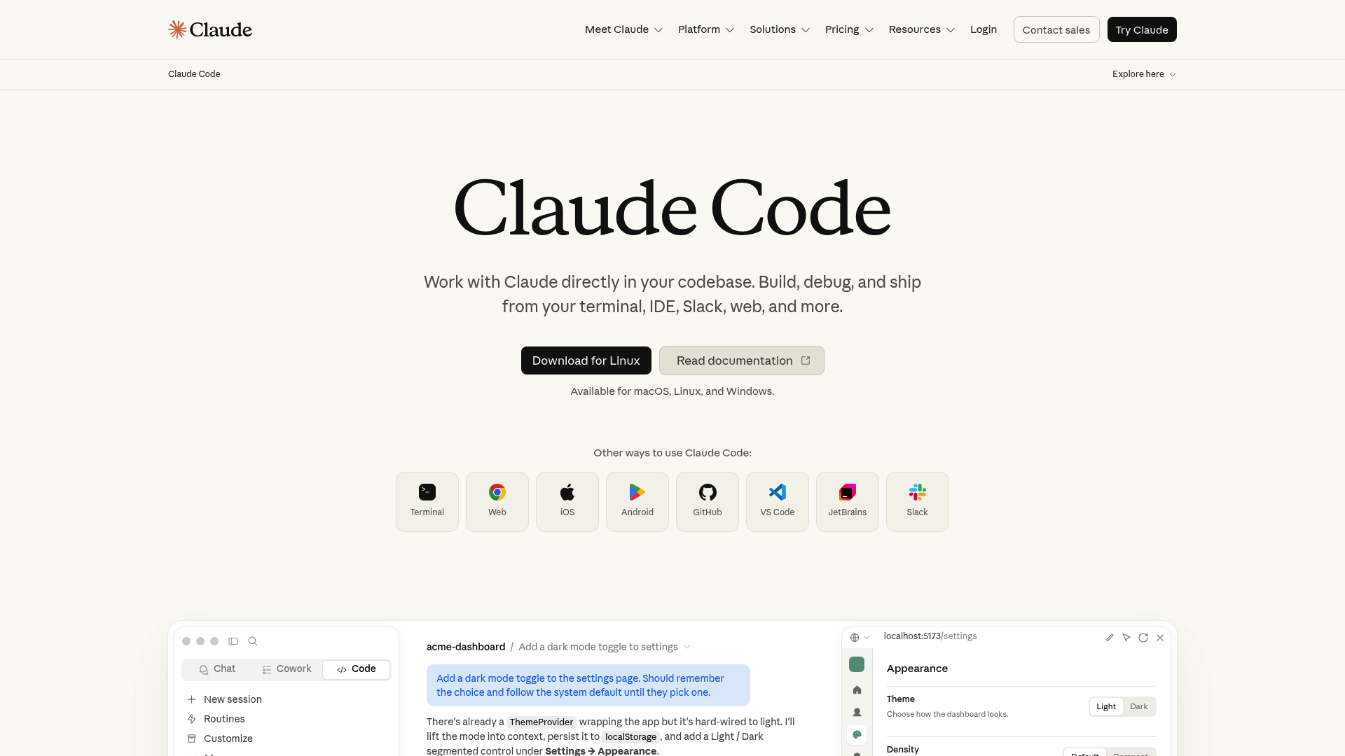Claude Code homepage