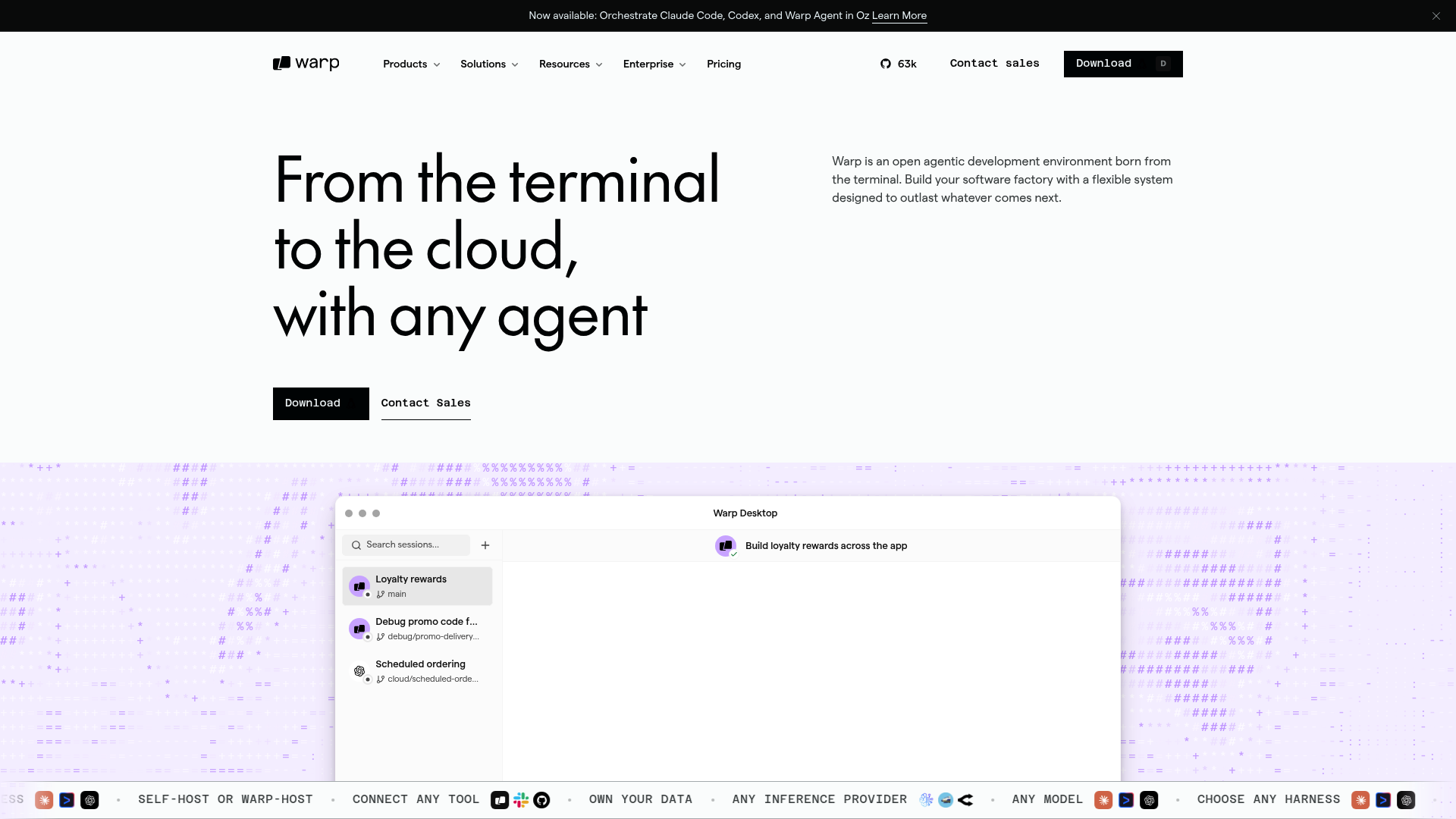 Warp terminal homepage